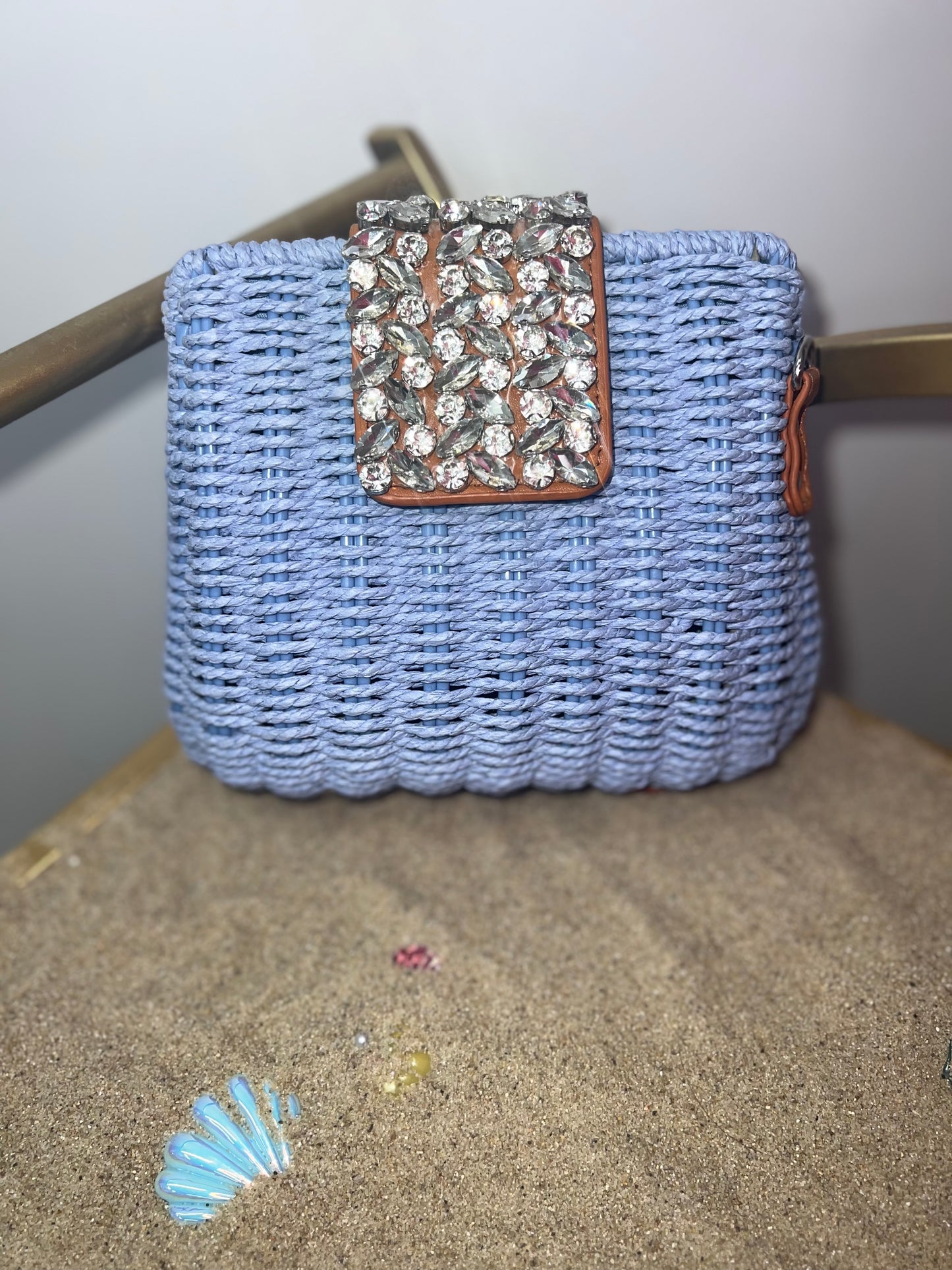 Woven straw jewel bag with strap
