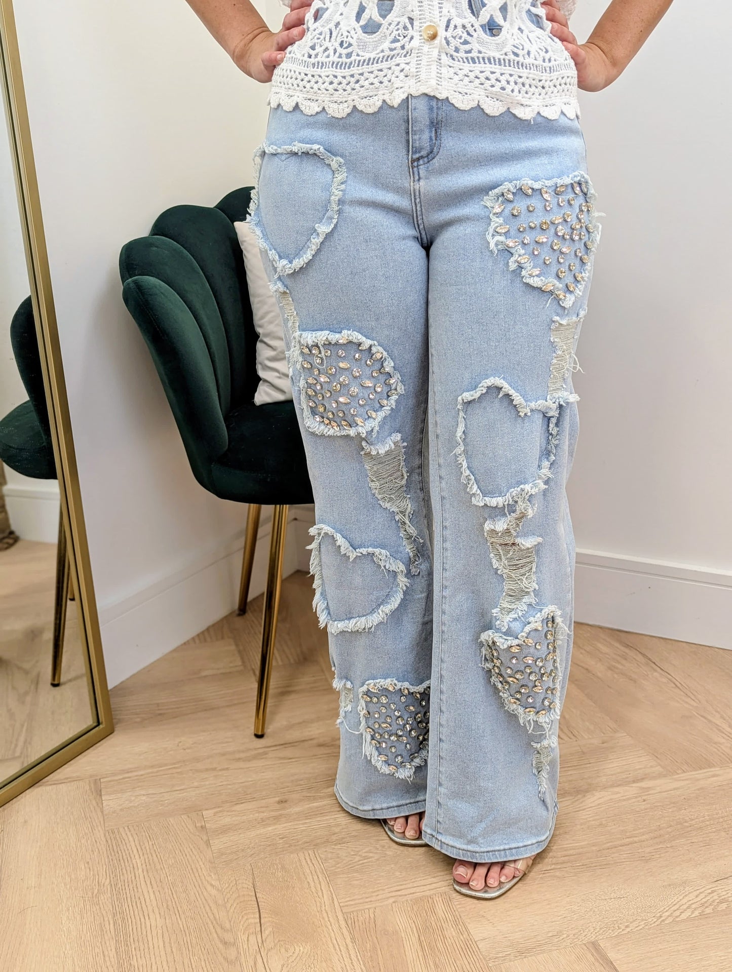 Ultimate jewel heart straight leg jeans