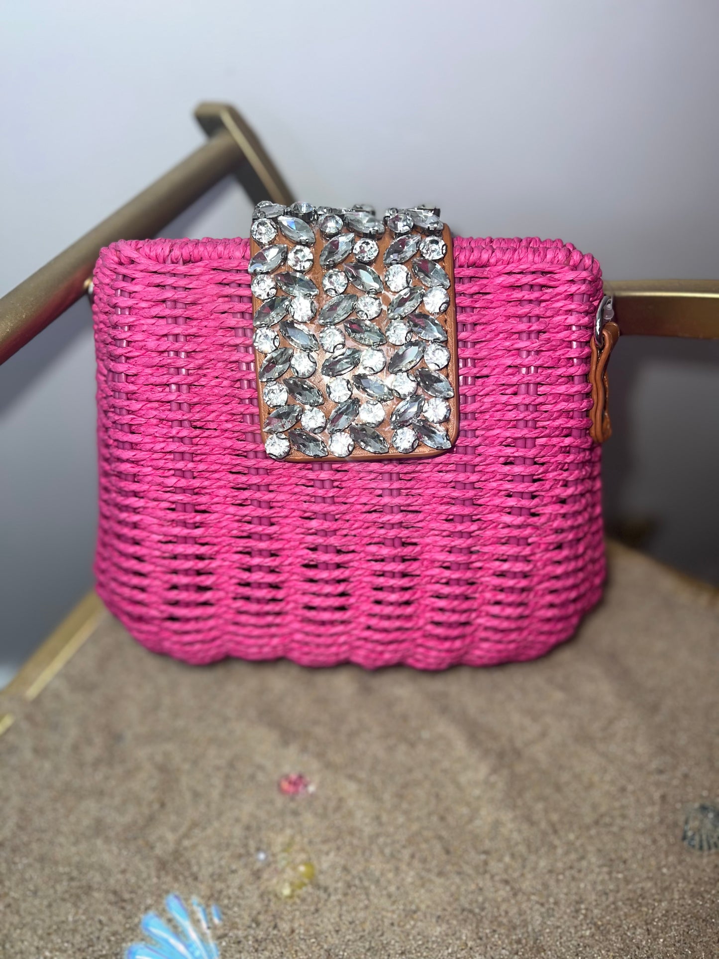 Woven straw jewel bag with strap