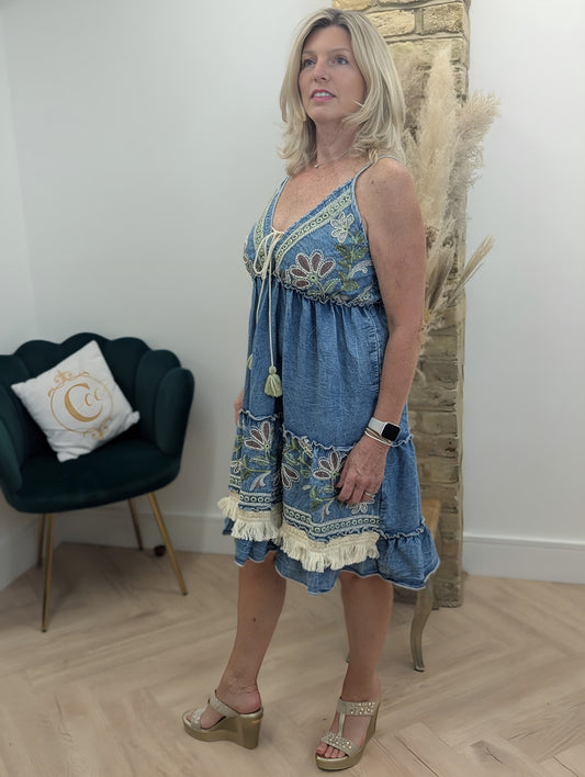 Denim boho dress with pockets